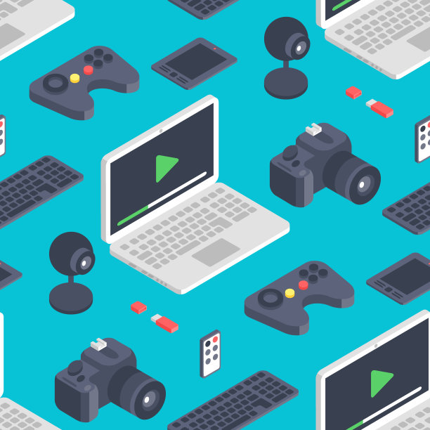 技术等距小工具矢量计算机无缝网模设备。等距工具图形通讯数字元件。网络电子装饰插图背景图片下载