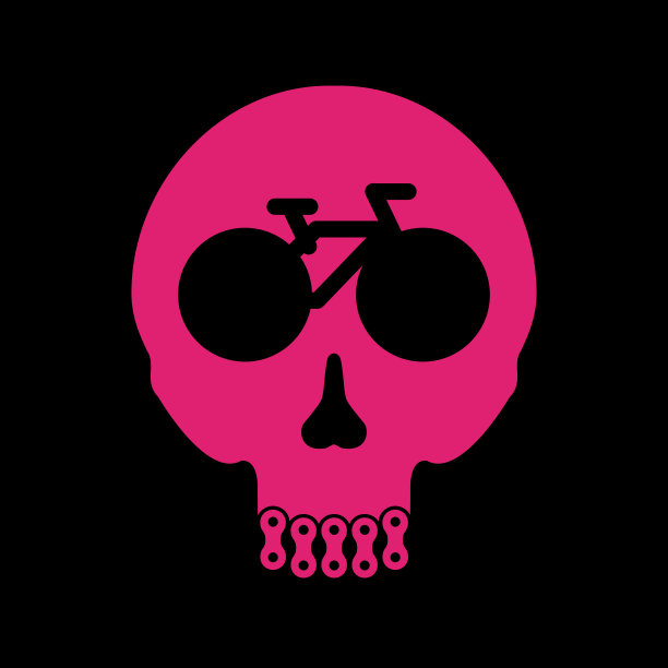 粉色自行车或自行车人类头骨。矢量颅或死亡头符号。创意头骨印刷海报或t恤图片下载