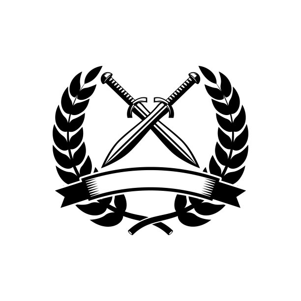 十字剑的徽章模板。商标、会徽、标识的设计元素。图片下载