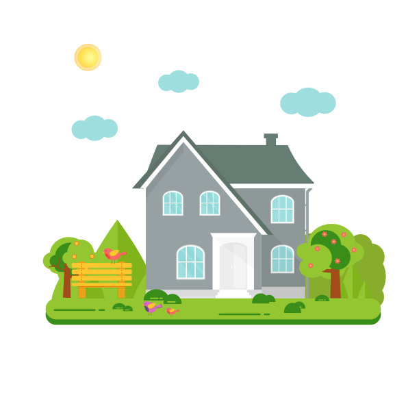 抽象的春天背景有温馨的家、房子、小屋，有图片下载