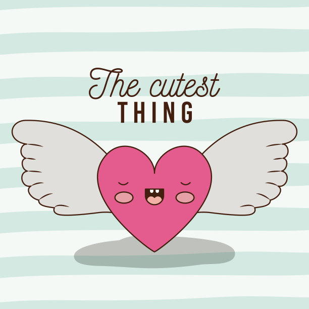 最可爱的东西动画心与翅膀和线条的海报彩色的背景图片下载