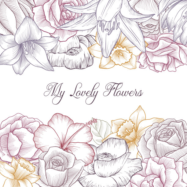 复古矢量花卉构成图片下载