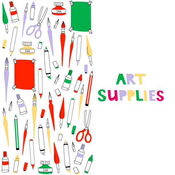 艺术工具手绘矢量符号。一套艺术家用品的白色背景。图片下载