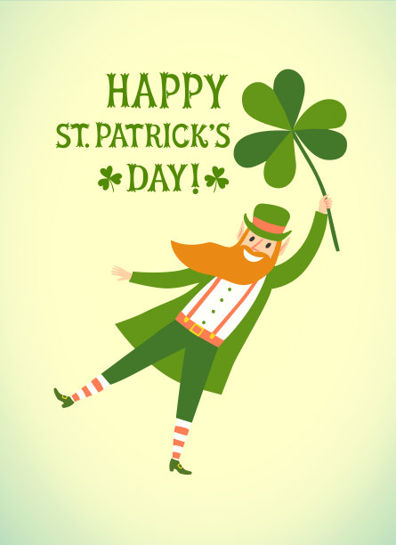 可爱的卡通小精灵手里拿着三叶草飞着。图片下载