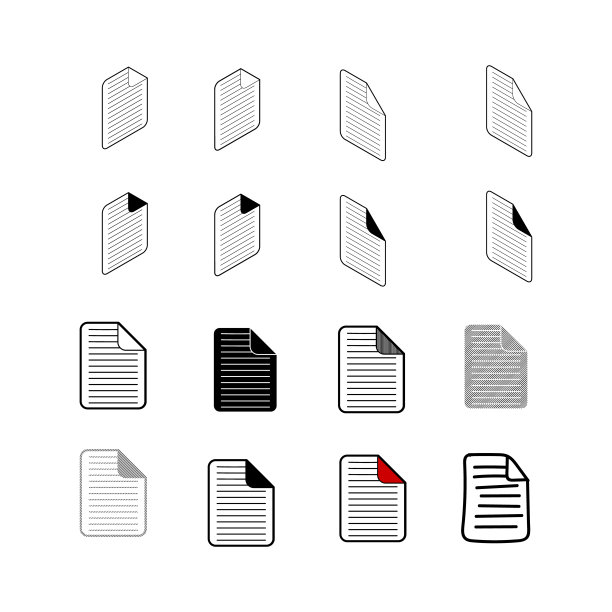 集合现代向量。纸图标多类型3d等距，实心，直线，涂鸦，涂鸦，阴影等距和白色背景上的一点颜色图片下载