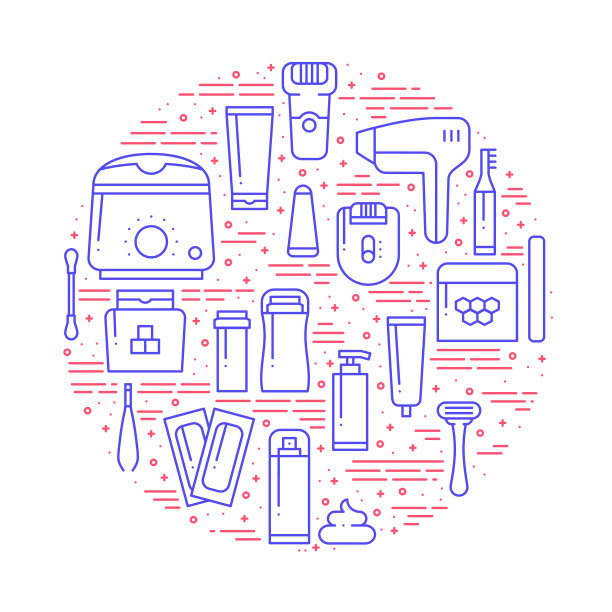 圈与脱毛方法符号在线条风格。剃须糖激光脱毛蜡脱毛镊子概念主题。独特的脱毛方法圆印。元素,图标。图片下载