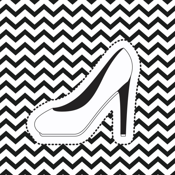 高跟鞋贴纸波普艺术之字形线性单色背景图片下载