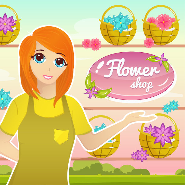 花店插图与女花店人物图片下载
