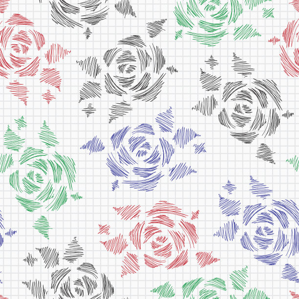 涂鸦中风花。玫瑰。花卉无缝模式。复古碎花背景。图片下载