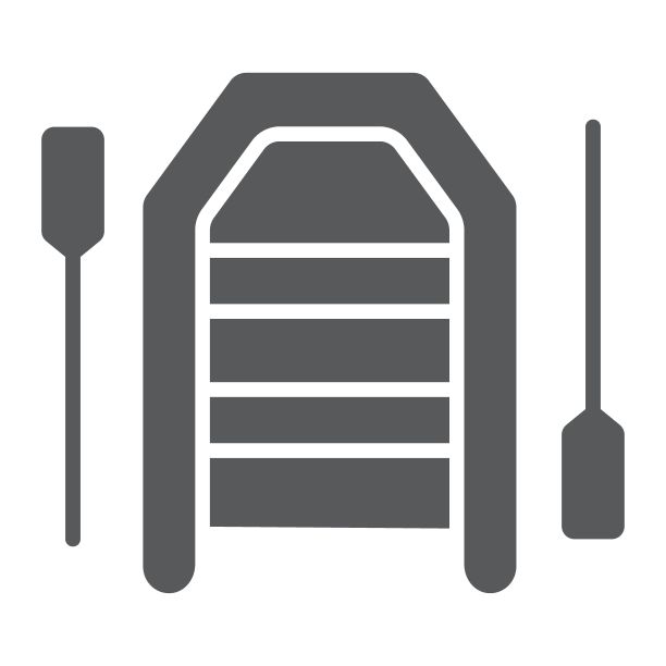 充气船与pedles字形图标，潜水和水下，橡胶船标志矢量图形，白色背景上的固体图案，eps 10。图片下载