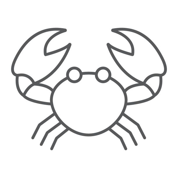 蟹细线图标，动物和水下，水产符号矢量图形，白色背景上的线性图案，eps 10。素材图片