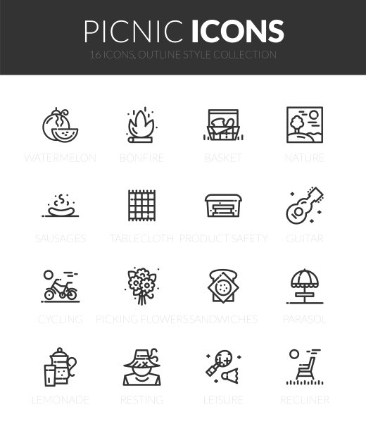 轮廓黑色图标设置在瘦现代设计风格图片下载