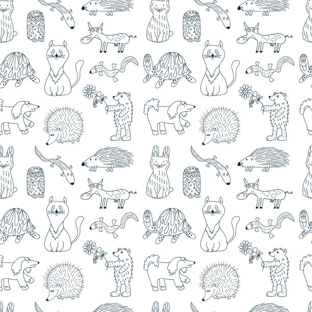 有趣的动物无缝模式。孩子们的背景。图片下载