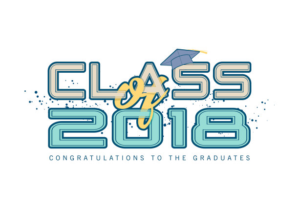 毕业的标签。矢量文本为毕业设计，祝贺事件，聚会，高中或大学毕业生。2018年的字母班，欢迎，邀请卡图片下载