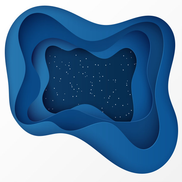 星光灿烂的夜空。纸艺术3D抽象背景与折纸形状。纸波浪，层次感。几何设计布局。图片下载