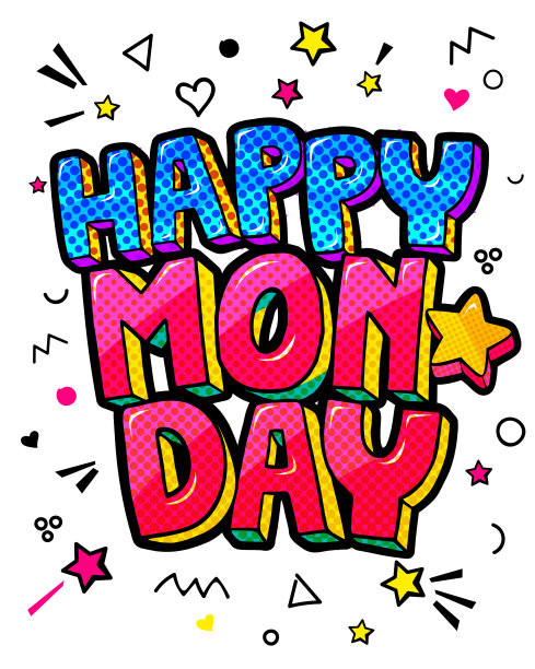 波普漫画风格的周一快乐信息。图片下载