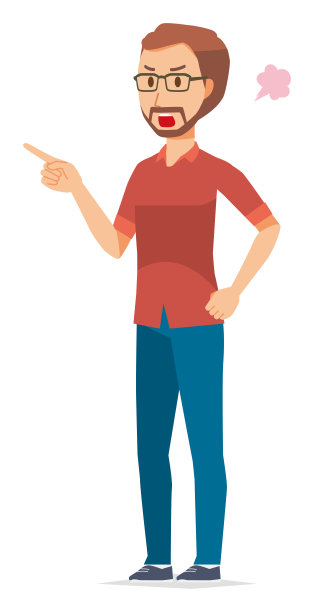 一个戴着眼镜的大胡子男人愤怒地指着一根手指图片下载