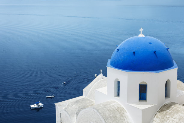 圣托里尼岛的蓝色和白色图片下载