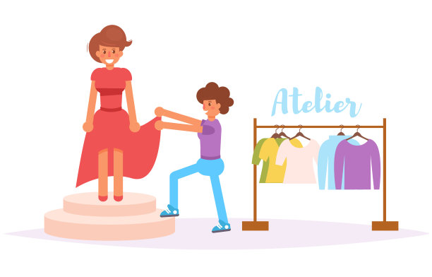 在向量裁缝店试穿衣服图片下载