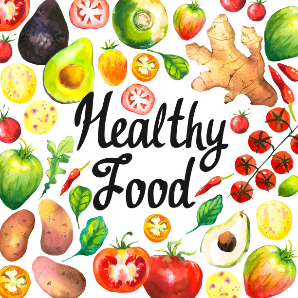 水彩插图与农场蔬菜的圆形组成。套不同的蔬菜:西红柿，土豆，鳄梨，生姜，辣椒，萝卜，芝麻菜，菠菜。新鲜的有机食品图片下载