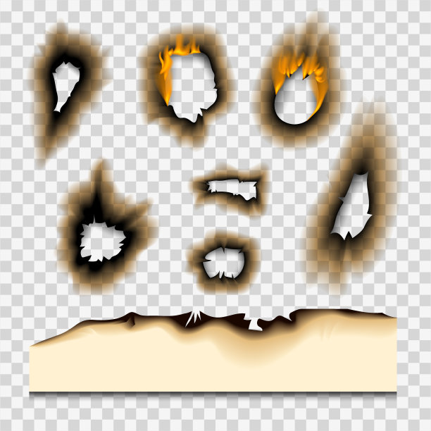 烧焦的片烧焦褪色的纸洞逼真的火火焰孤立的页纸撕裂的灰烬矢量插图图片下载