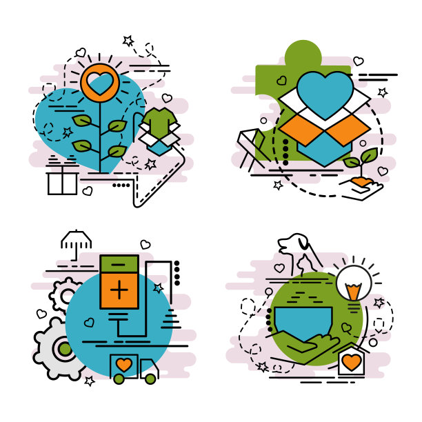 一组志愿服务轮廓图标图片下载