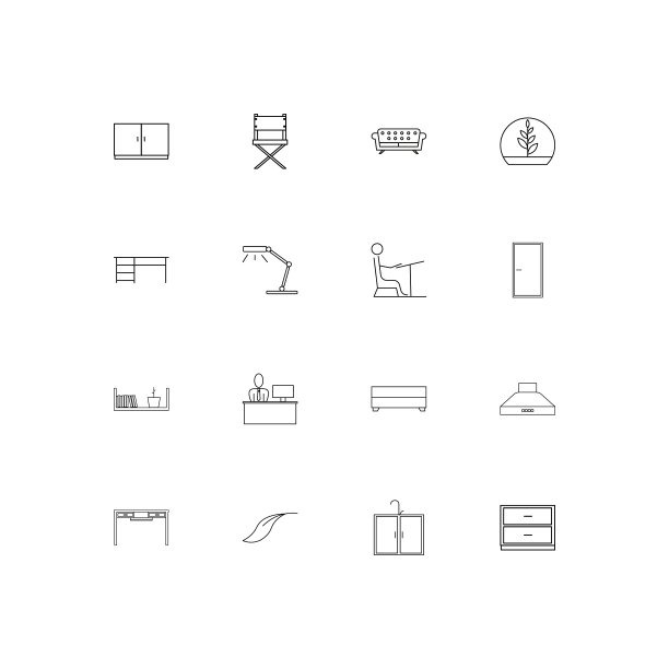 家具简单线性图标集。概述了矢量图标图片下载