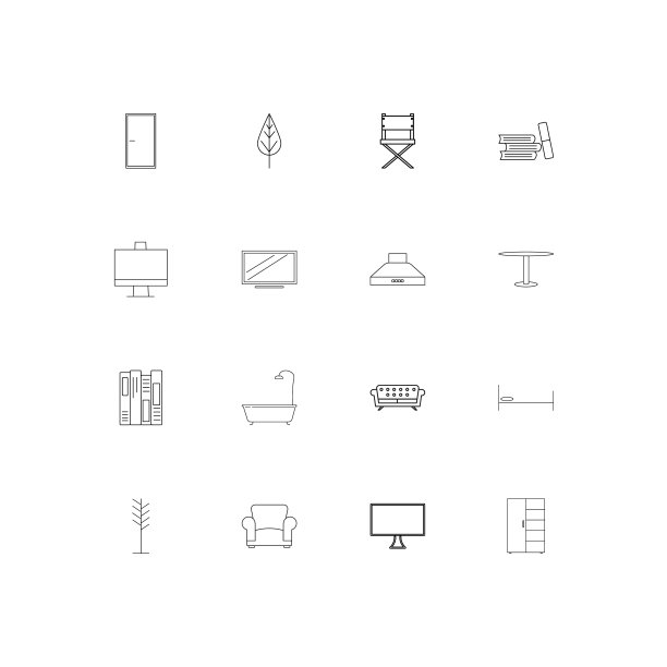 家具简单线性图标集。概述了矢量图标图片下载