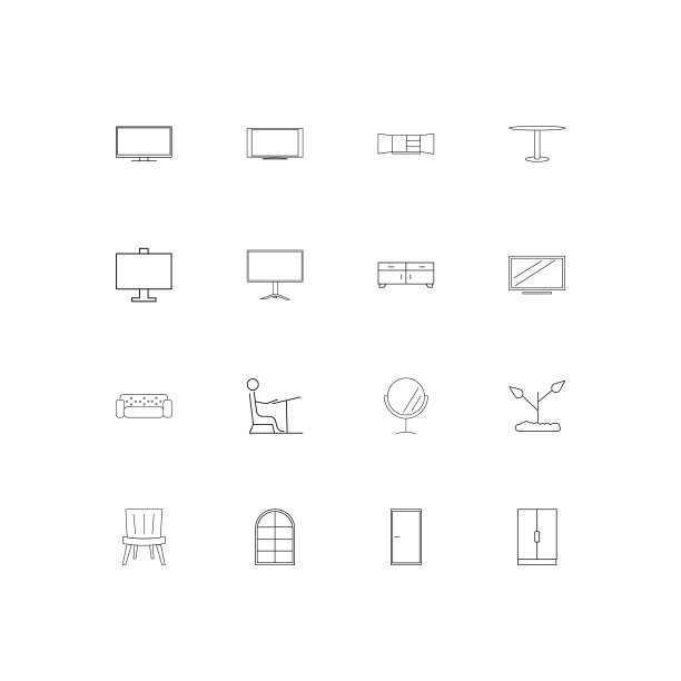 家具简单线性图标集。概述了矢量图标图片下载
