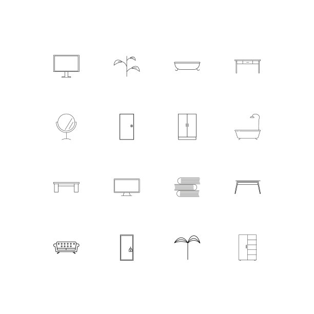 家具简单线性图标集。概述了矢量图标图片下载