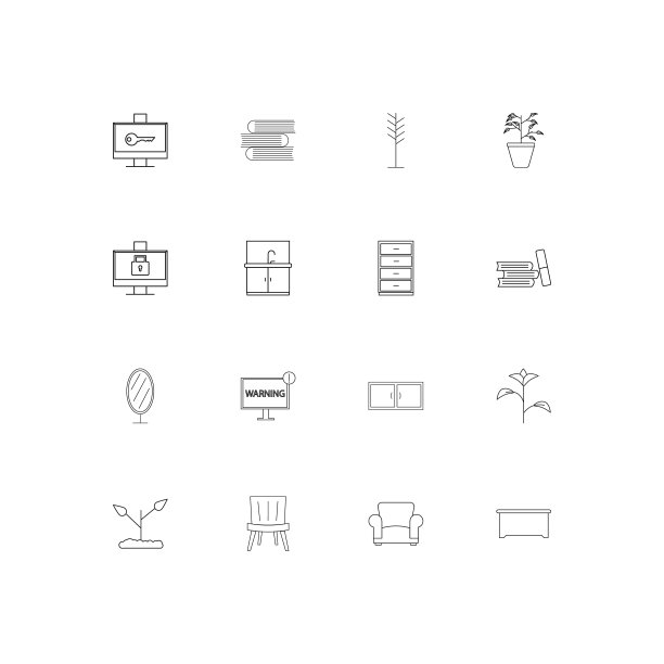 家具简单线性图标集。概述了矢量图标图片下载