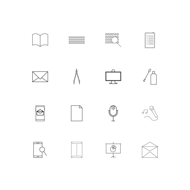 办公室简单的线性图标集。概述了矢量图标图片下载