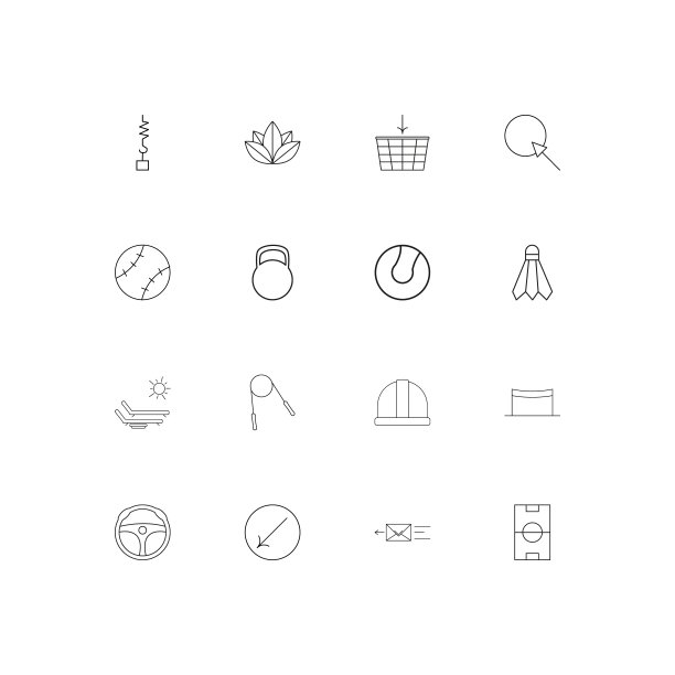 运动健身和娱乐简单的线性图标集。概述了矢量图标图片下载