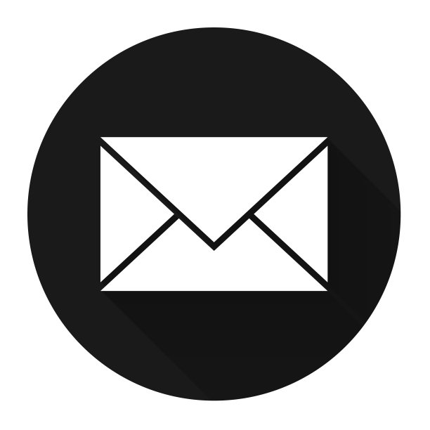 邮件图标与长阴影黑在白色的背景，简单的设计风格。矢量图图片下载