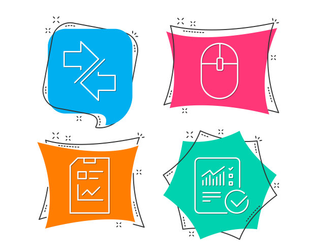 同步，报告文档和计算机鼠标图标。检查计算的迹象。图片下载