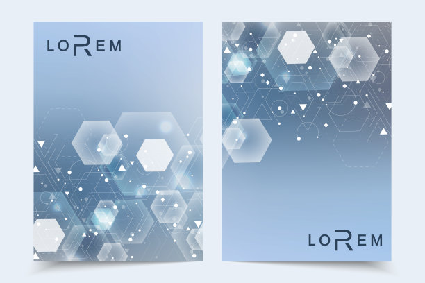 科学的宣传册设计模板。矢量传单布局，分子结构与连接线和点。科学图案原子DNA与元素为杂志，传单，封面，海报设计图片下载