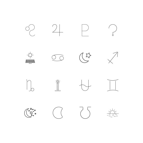 占星学简单线性图标集。概述了矢量图标图片下载