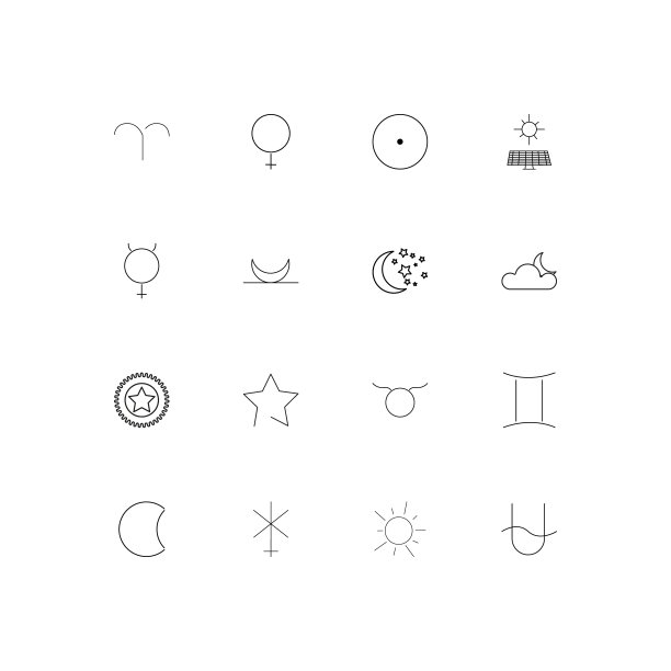 占星学简单线性图标集。概述了矢量图标图片下载
