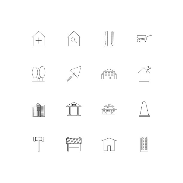 建筑和建设简单的线性图标集。概述了矢量图标图片下载