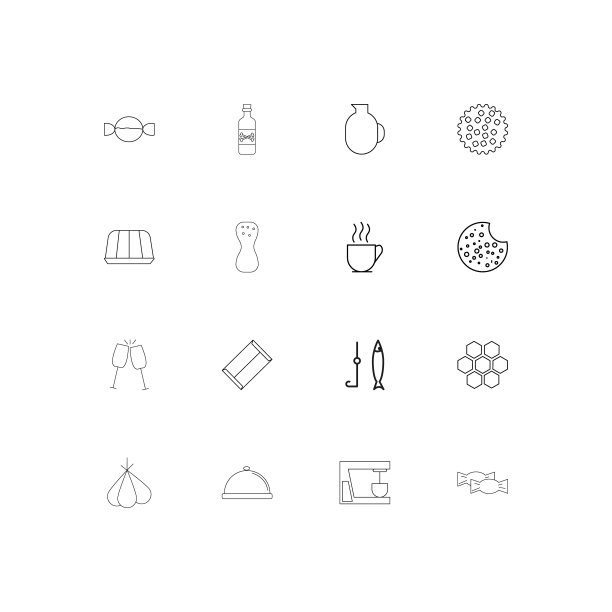 食物和饮料简单的线性图标设置。概述了矢量图标图片下载