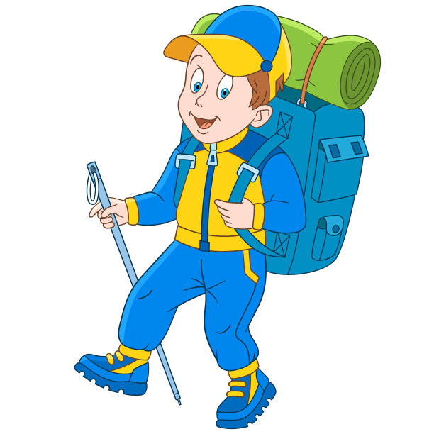 卡通徒步旅行者和登山者图片下载