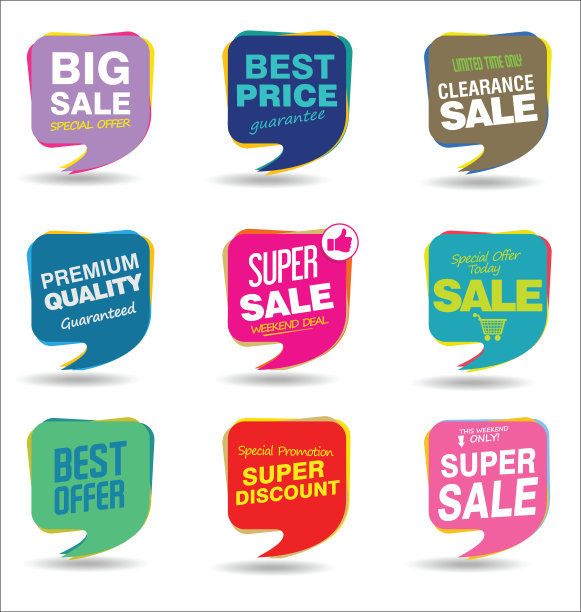 现代销售贴纸和标签丰富多彩的收藏图片下载