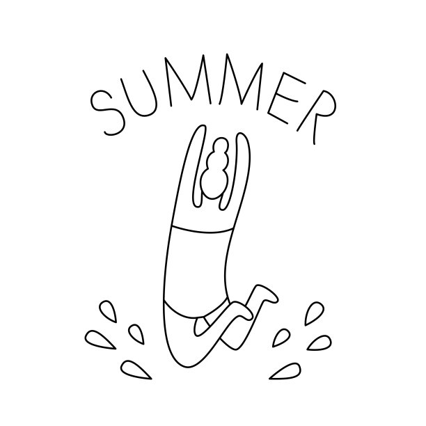 艺术线条的标志。沙滩上的女人，矢量度假插画图片下载