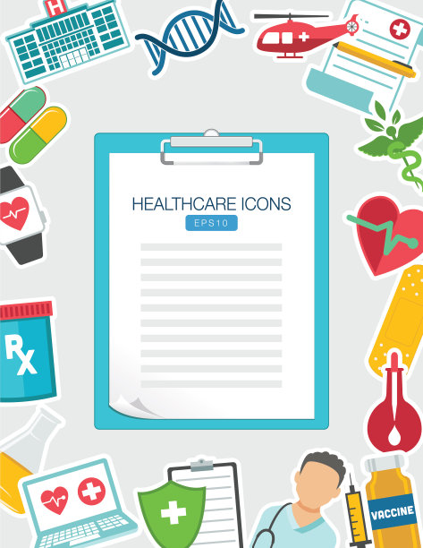 医疗保健图标的边界和背景在平面设计风格图片下载