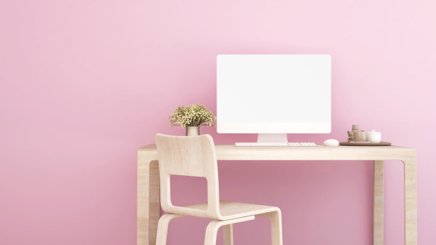 工作场所的粉红色墙壁艺术品-工作场所的粉红色房间艺术品公寓或家庭- 3D渲染图片下载