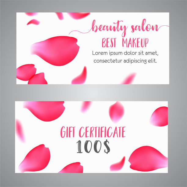 矢量礼品券模板与玫瑰花瓣。商业花卉卡片模板。概念精品店，珠宝，花店，美容沙龙，水疗中心，时尚，传单。图片下载