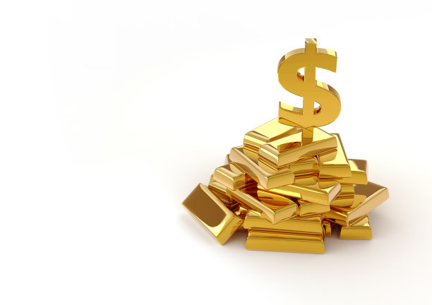 白色背景上的金条和美元图片下载