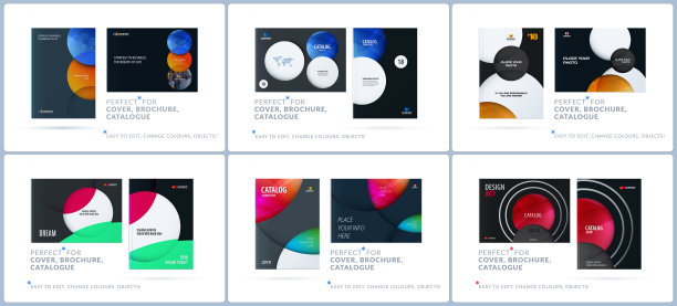 创意设计的商业宣传册套，抽象的横向封面布局，传单在A4彩色圆圈圆图片下载