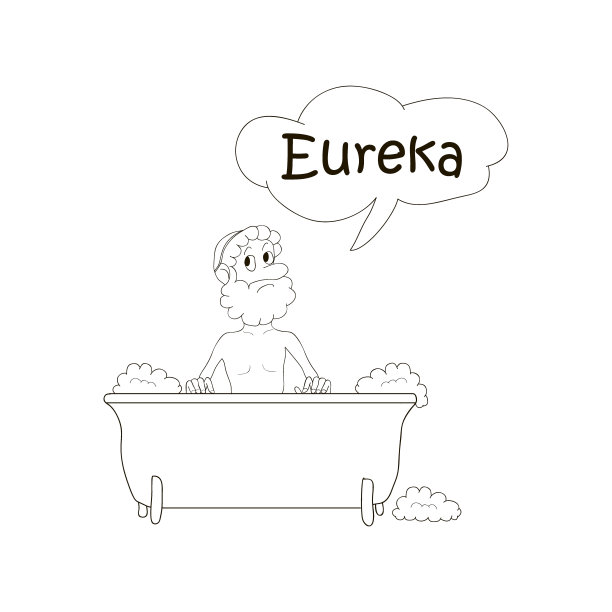 阿基米德在浴池里洗澡。尤里卡。涂色页面，卡通矢量插图图片下载