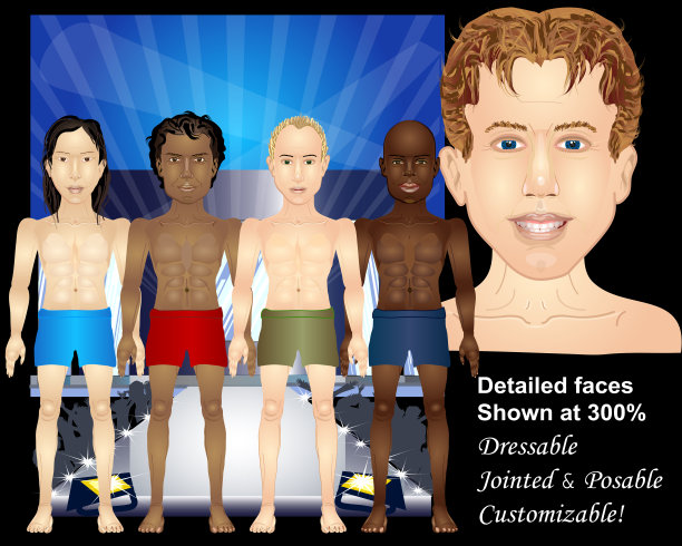 潮流男孩矢量工具包-创建自己的角色-可摆姿势和重新着装的空白人体模型图片下载